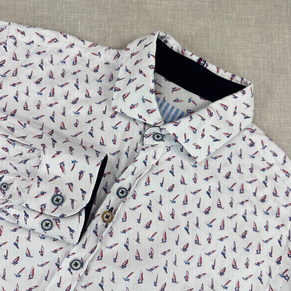 Haspel New Orleans Button Down Shirt Mens Medium White Red Blue Windsurfer Print
